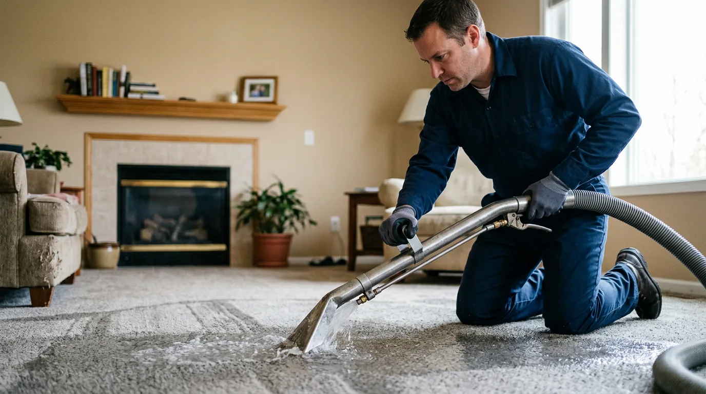Water damage restoration technician working near Greens Fork, IN
